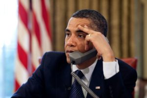 Exasperated President Obama is on the phone